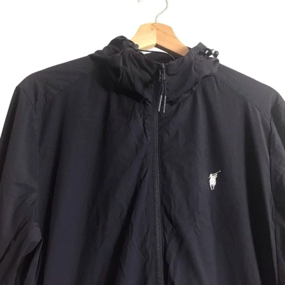 Polo Sport RL‎ Medium Black Performance Full Zip Rain Jacket Hooded Pony Golf